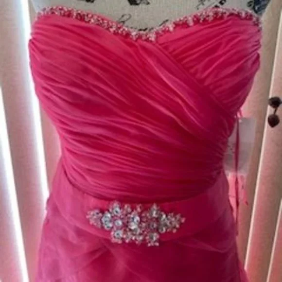 *Markdown* Stunning Hot Pink Organza Strapless Formal Evening Gown Size 8 - Picture 4 of 8